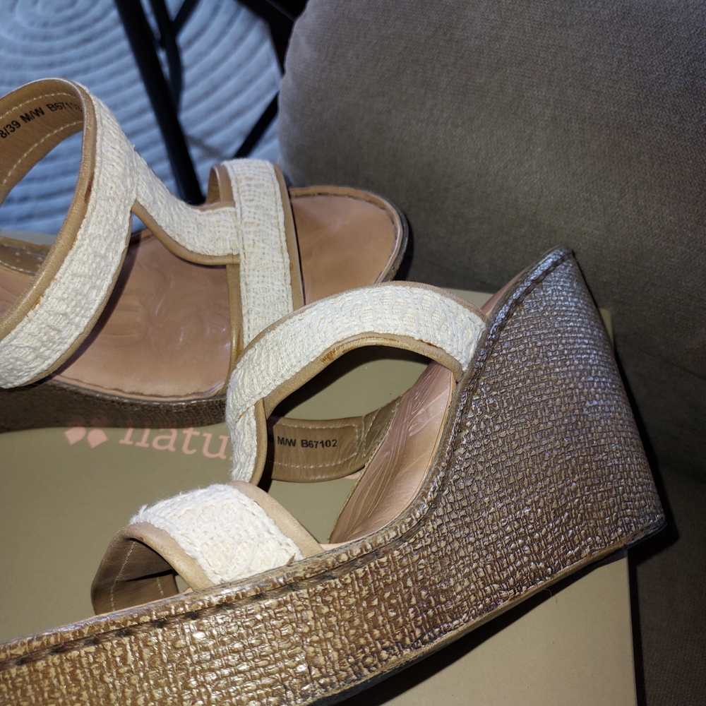Born Beige and Brown Wedge Sandals